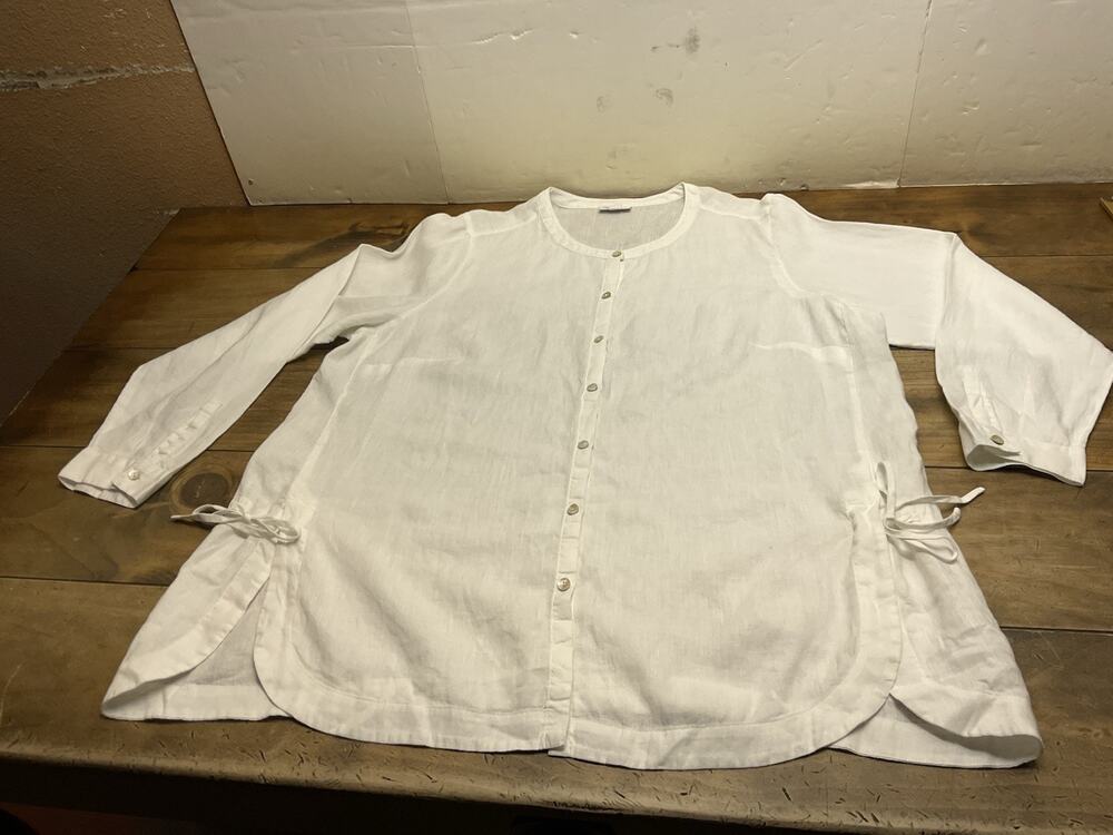 J. Jill Love Linen White Button Down Tunic Top Women 2X Long Sleeve Tie Side